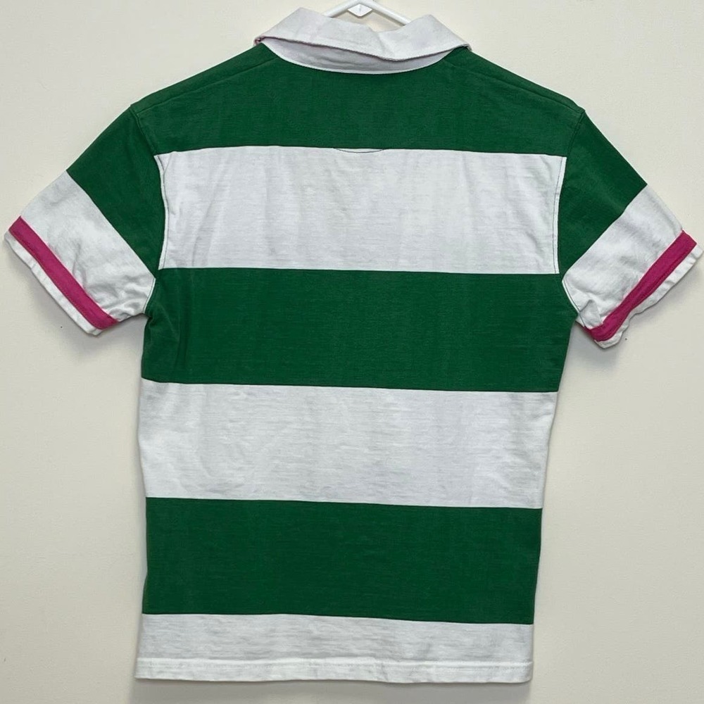 Guinness Green White Striped Polo with Pink Trim - Picture 3 of 8